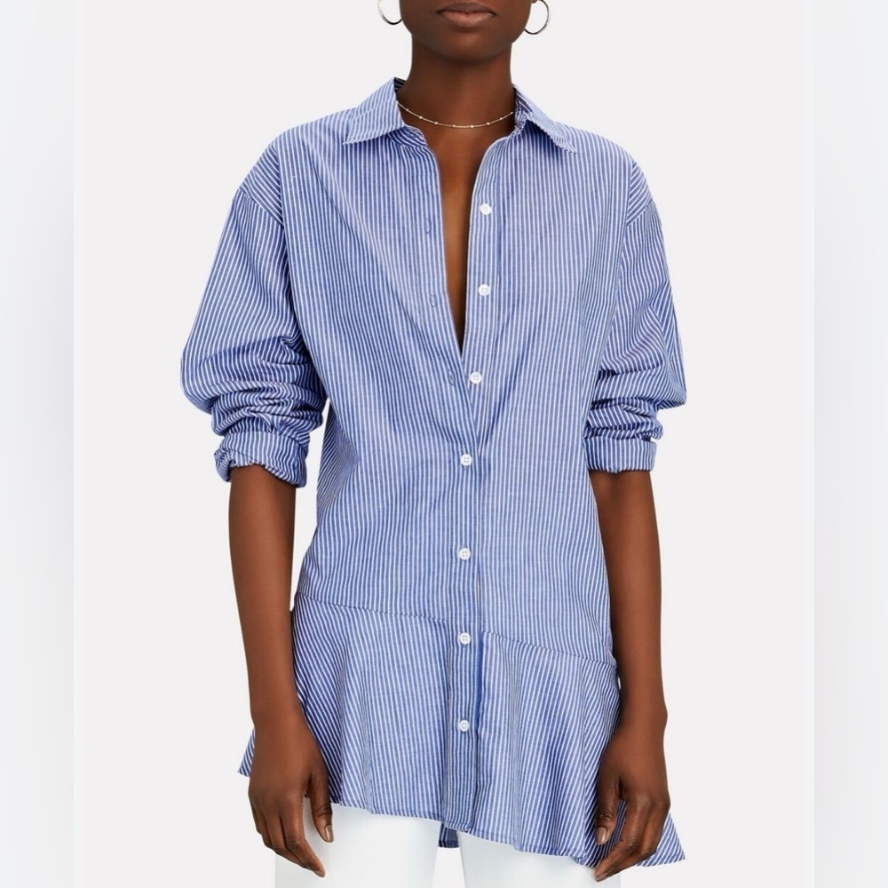 VERONICA BEARD Gilda Asymmetrical Striped Poplin Shirt